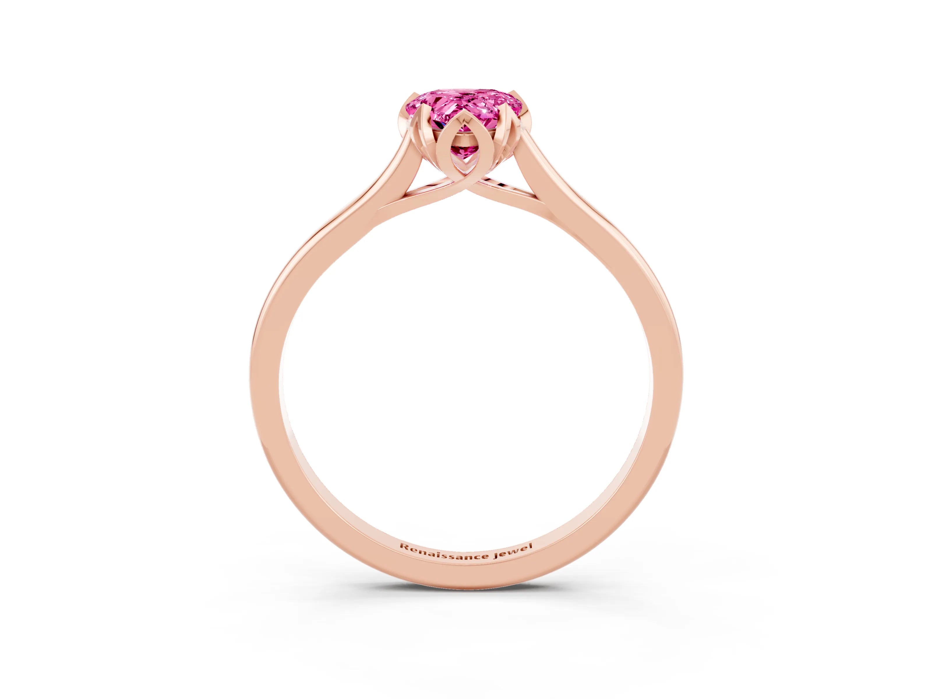 Rose gold Pear Cut Pink Sapphire Solitaire Ring with Flower Prong Setting and Classic Band_15