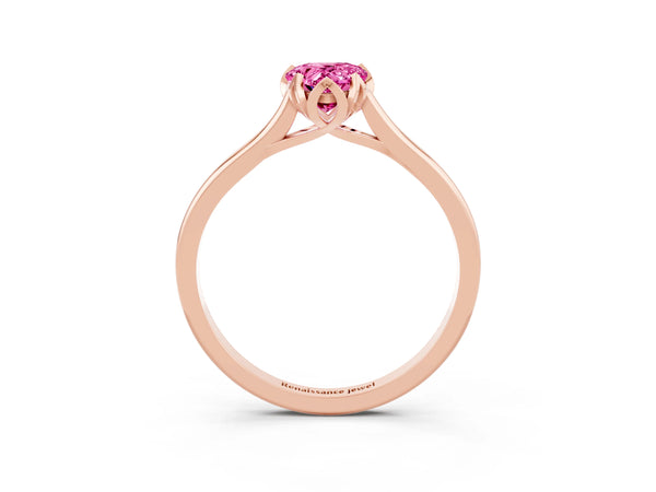 Rose gold Pear Cut Pink Sapphire Solitaire Ring with Flower Prong Setting and Classic Band
