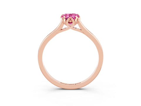 Rose gold Pear Cut Pink Sapphire Solitaire Ring with Flower Prong Setting and Classic Band_15