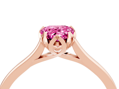 Rose gold Pear Cut Pink Sapphire Solitaire Ring with Flower Prong Setting and Classic Band_16