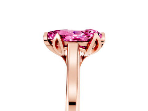 Rose gold Pear Cut Pink Sapphire Solitaire Ring with Flower Prong Setting and Classic Band_17