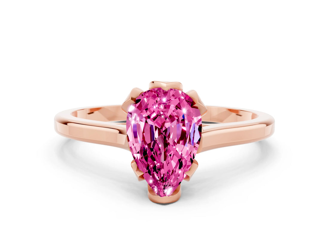 Rose gold Pear Cut Pink Sapphire Solitaire Ring with Flower Prong Setting and Classic Band_36