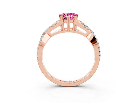 Rose gold Pear Cut Pink Sapphire Solitaire Ring with Four-Prong Setting and Twisted Pavé Band_15
