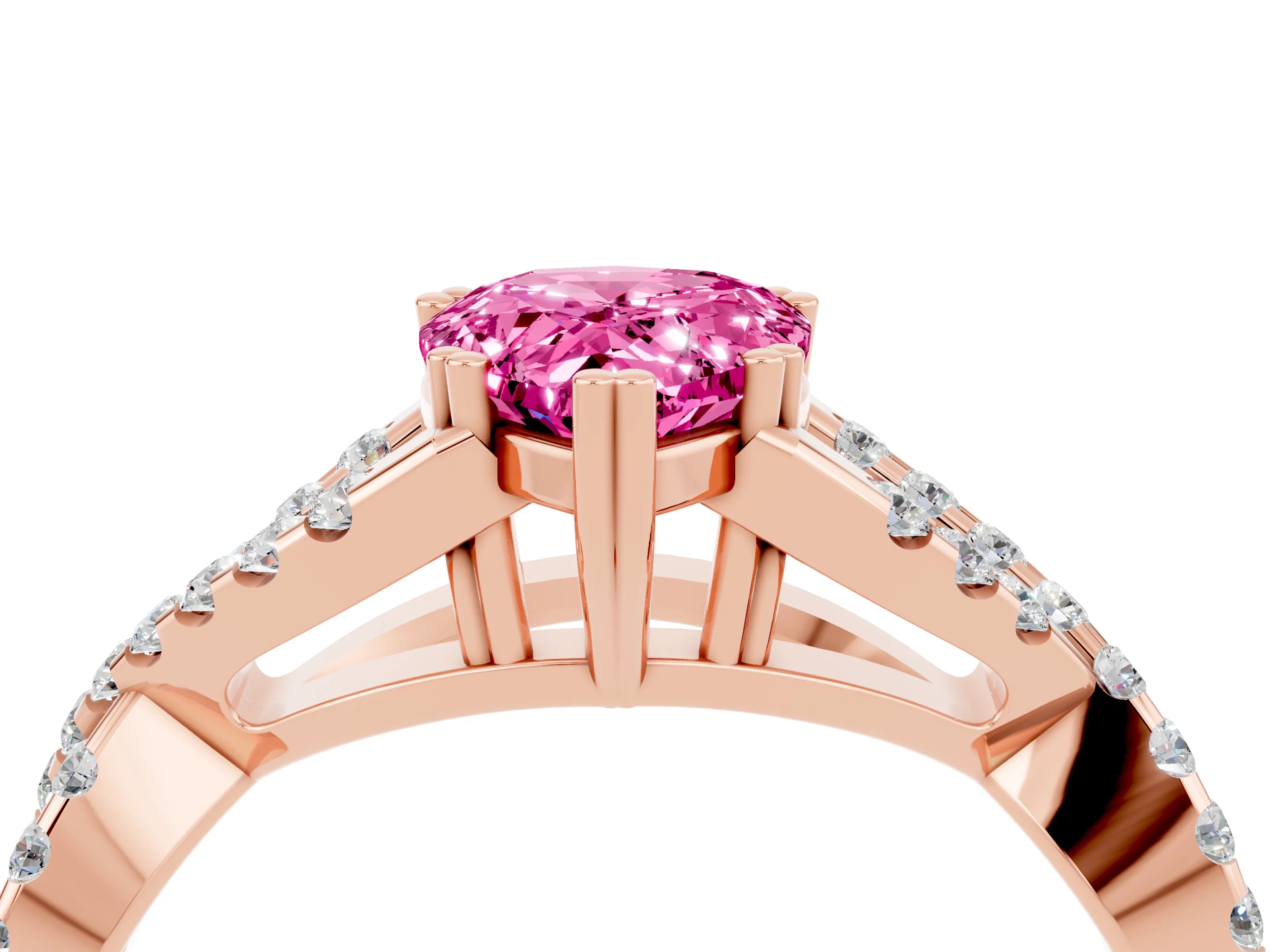 Rose gold Pear Cut Pink Sapphire Solitaire Ring with Four-Prong Setting and Twisted Pavé Band_16