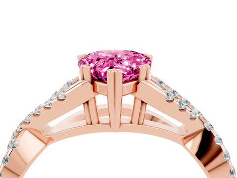 Rose gold Pear Cut Pink Sapphire Solitaire Ring with Four-Prong Setting and Twisted Pavé Band_16