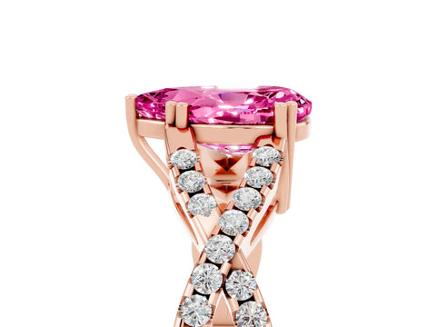 Rose gold Pear Cut Pink Sapphire Solitaire Ring with Four-Prong Setting and Twisted Pavé Band_17