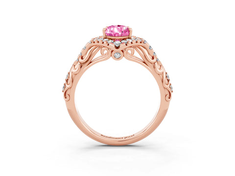 Rose gold Pear Cut Pink Sapphire Solitaire Ring with Hidden Halo and Pavé Band_15