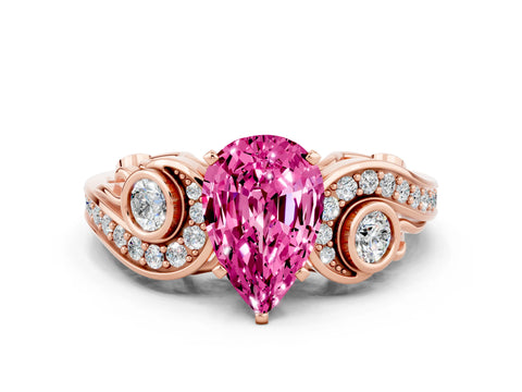 Rose gold Pear Cut Pink Sapphire Solitaire Ring with Milgrain Pavé Band and Four-Prong Setting_24