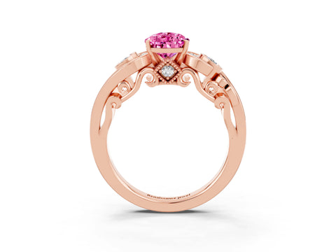 Rose gold Pear Cut Pink Sapphire Solitaire Ring with Milgrain Pavé Band and Four-Prong Setting_27