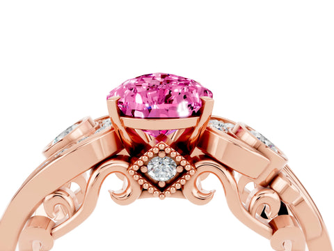 Rose gold Pear Cut Pink Sapphire Solitaire Ring with Milgrain Pavé Band and Four-Prong Setting_28