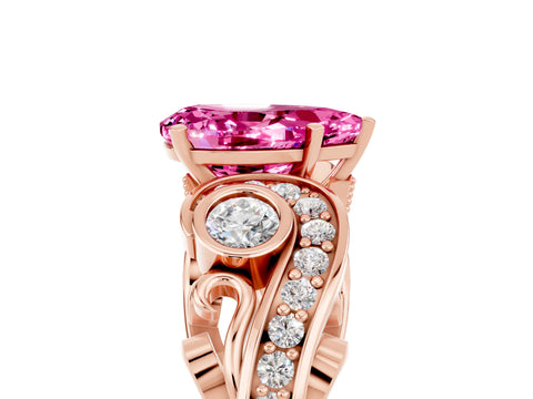 Rose gold Pear Cut Pink Sapphire Solitaire Ring with Milgrain Pavé Band and Four-Prong Setting_29