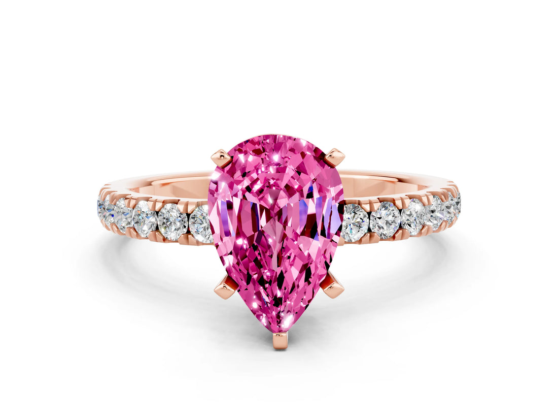 Rose gold Pear Cut Pink Sapphire Solitaire Ring with Pavé Accents and Four-Prong Setting_24