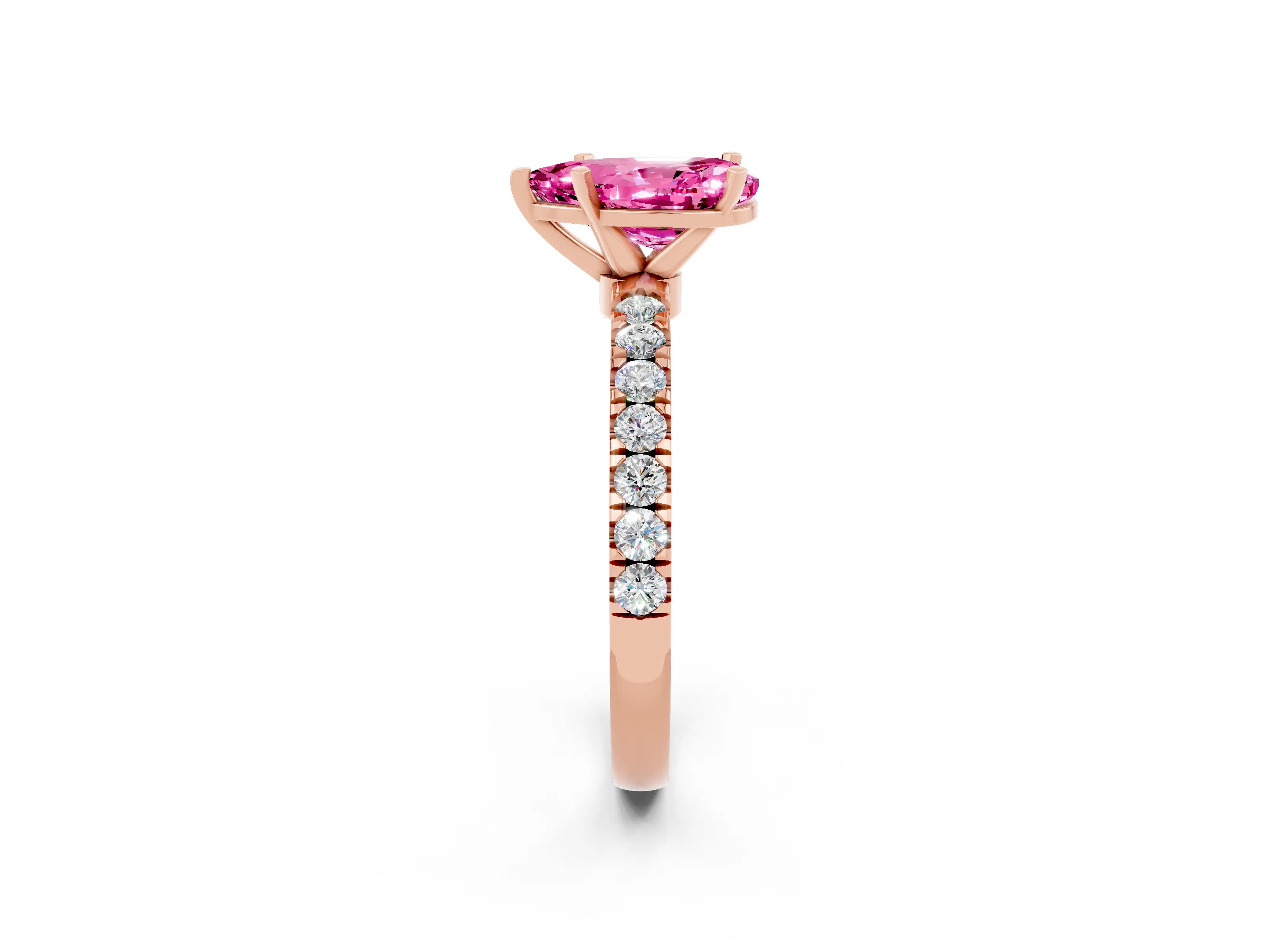 Rose gold Pear Cut Pink Sapphire Solitaire Ring with Pavé Accents and Four-Prong Setting_26
