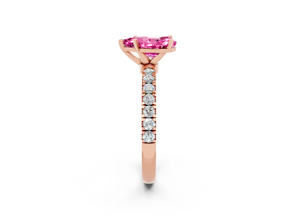 Rose gold Pear Cut Pink Sapphire Solitaire Ring with Pavé Accents and Four-Prong Setting