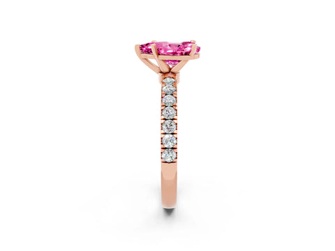 Rose gold Pear Cut Pink Sapphire Solitaire Ring with Pavé Accents and Four-Prong Setting_26