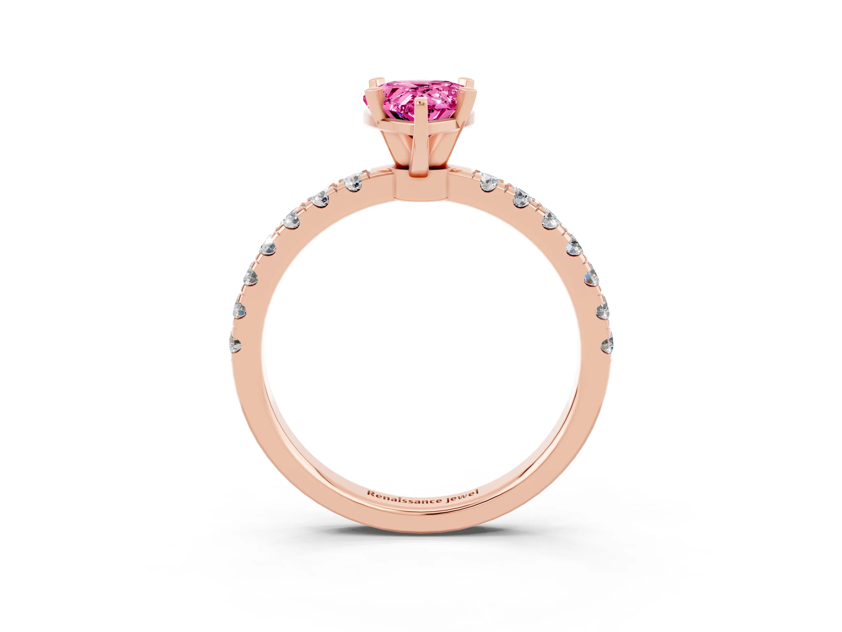 Rose gold Pear Cut Pink Sapphire Solitaire Ring with Pavé Accents and Four-Prong Setting_27