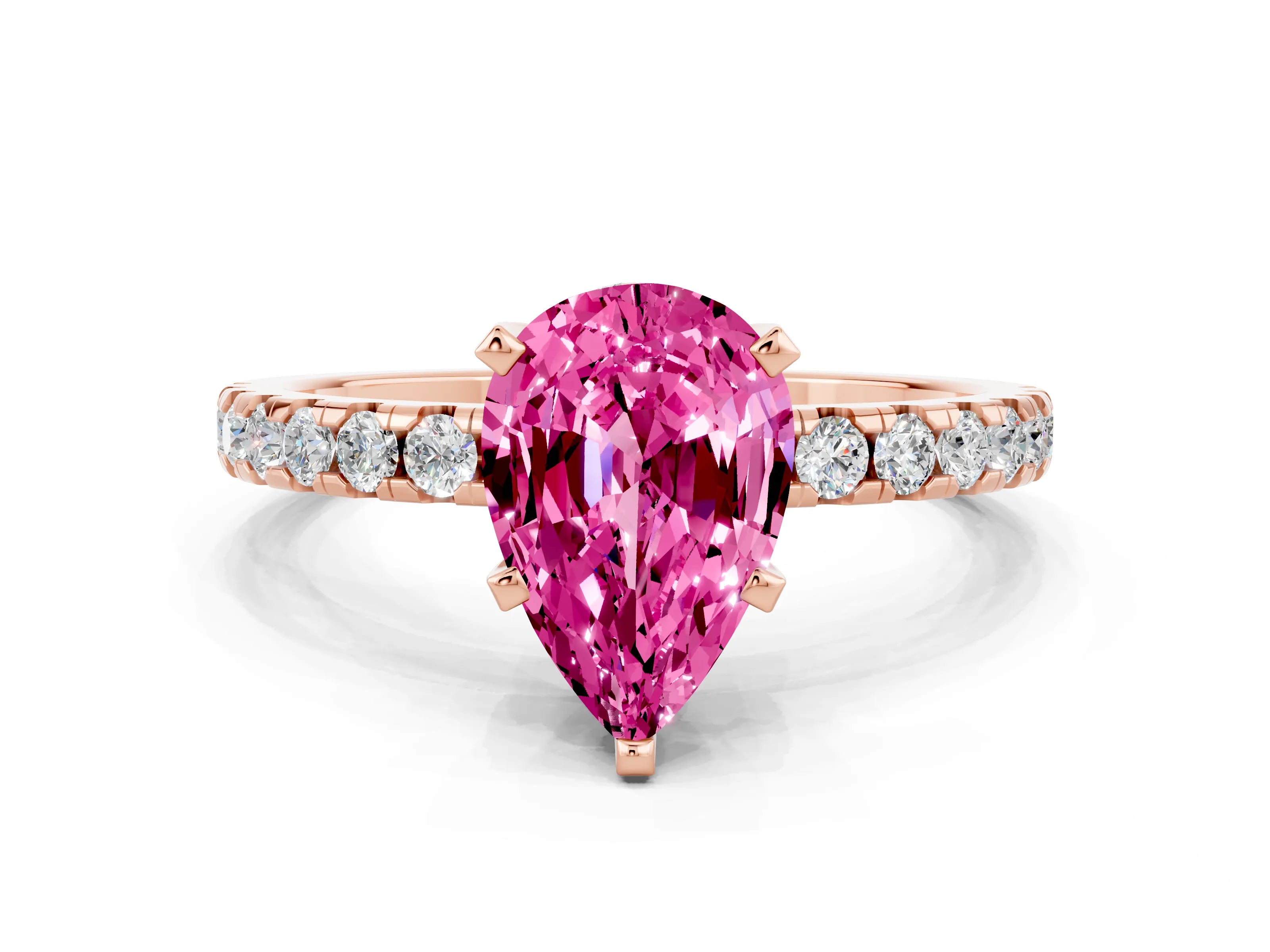 Rose gold Pear Cut Pink Sapphire Solitaire Ring with Pavé Band and Four-Prong Setting_60
