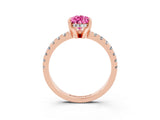 Rose gold Pear Cut Pink Sapphire Solitaire Ring with Pavé Band and Four-Prong Setting_63