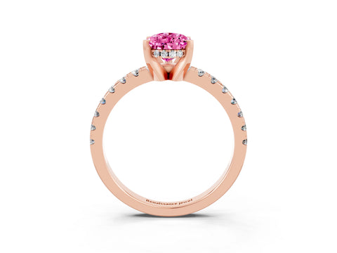 Rose gold Pear Cut Pink Sapphire Solitaire Ring with Pavé Band and Four-Prong Setting_63