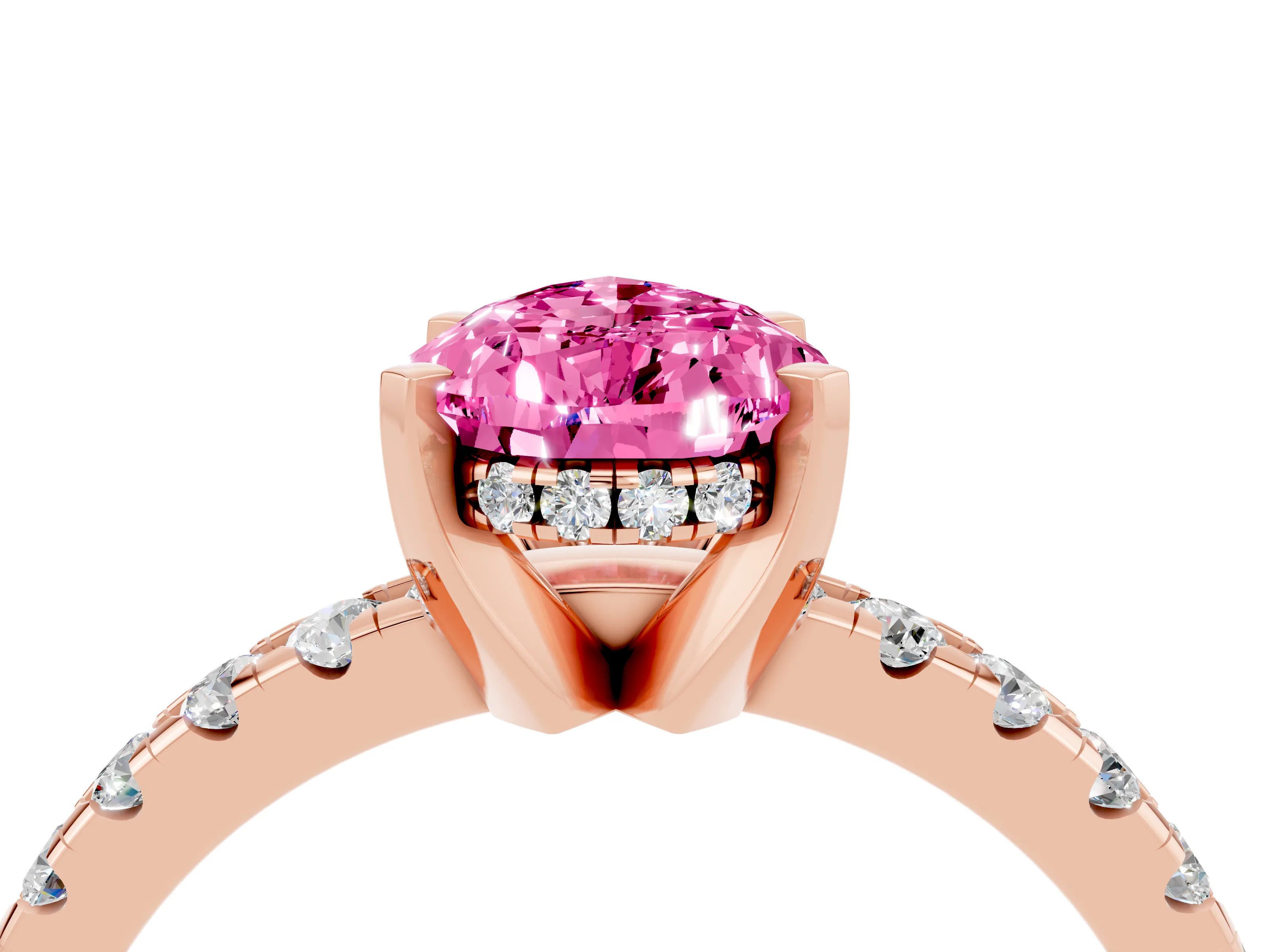 Rose gold Pear Cut Pink Sapphire Solitaire Ring with Pavé Band and Four-Prong Setting_64