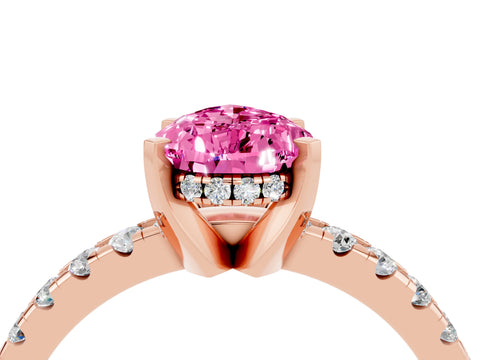 Rose gold Pear Cut Pink Sapphire Solitaire Ring with Pavé Band and Four-Prong Setting_64