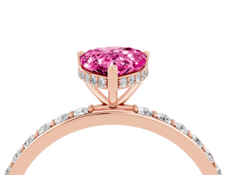 Rose gold Pear Cut Pink Sapphire Solitaire Ring with Pavé Band and Hidden Halo_16