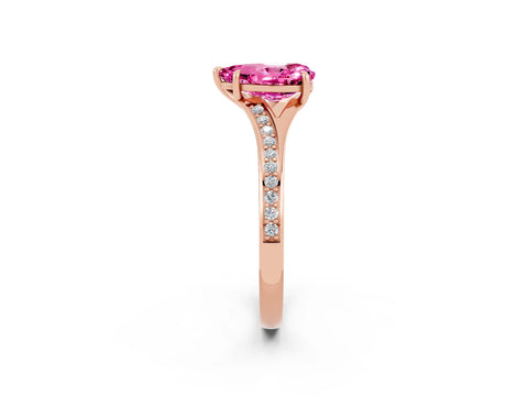 Rose gold Pear Cut Pink Sapphire Solitaire Ring with Pavé Band and Prong Setting_14