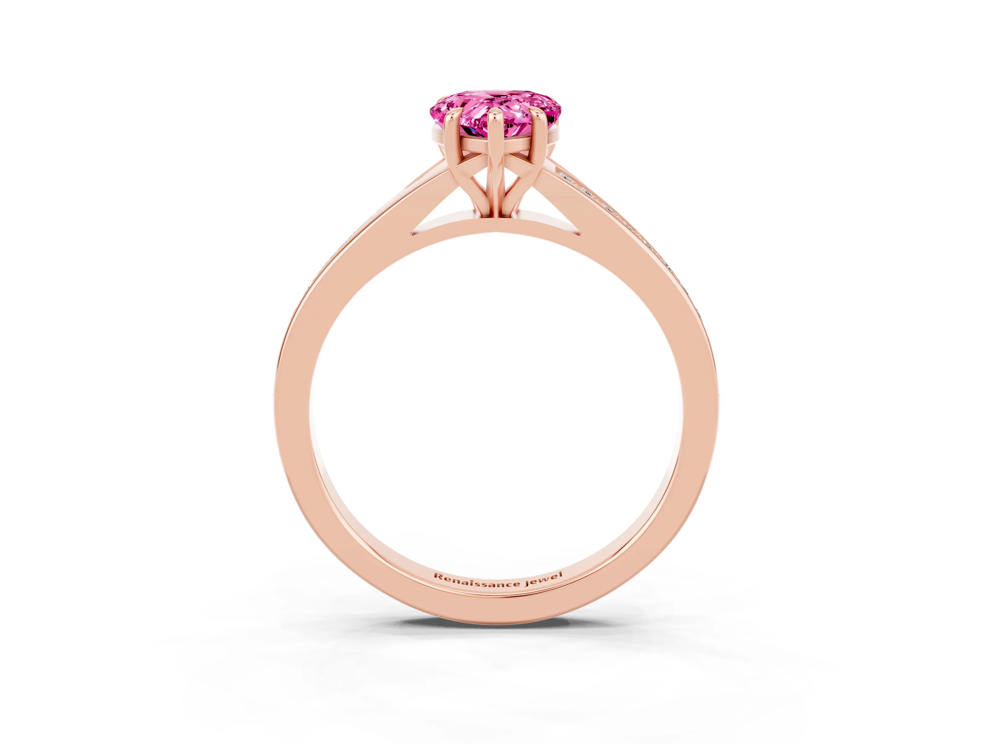 Rose gold Pear Cut Pink Sapphire Solitaire Ring with Pavé Band and Prong Setting_15