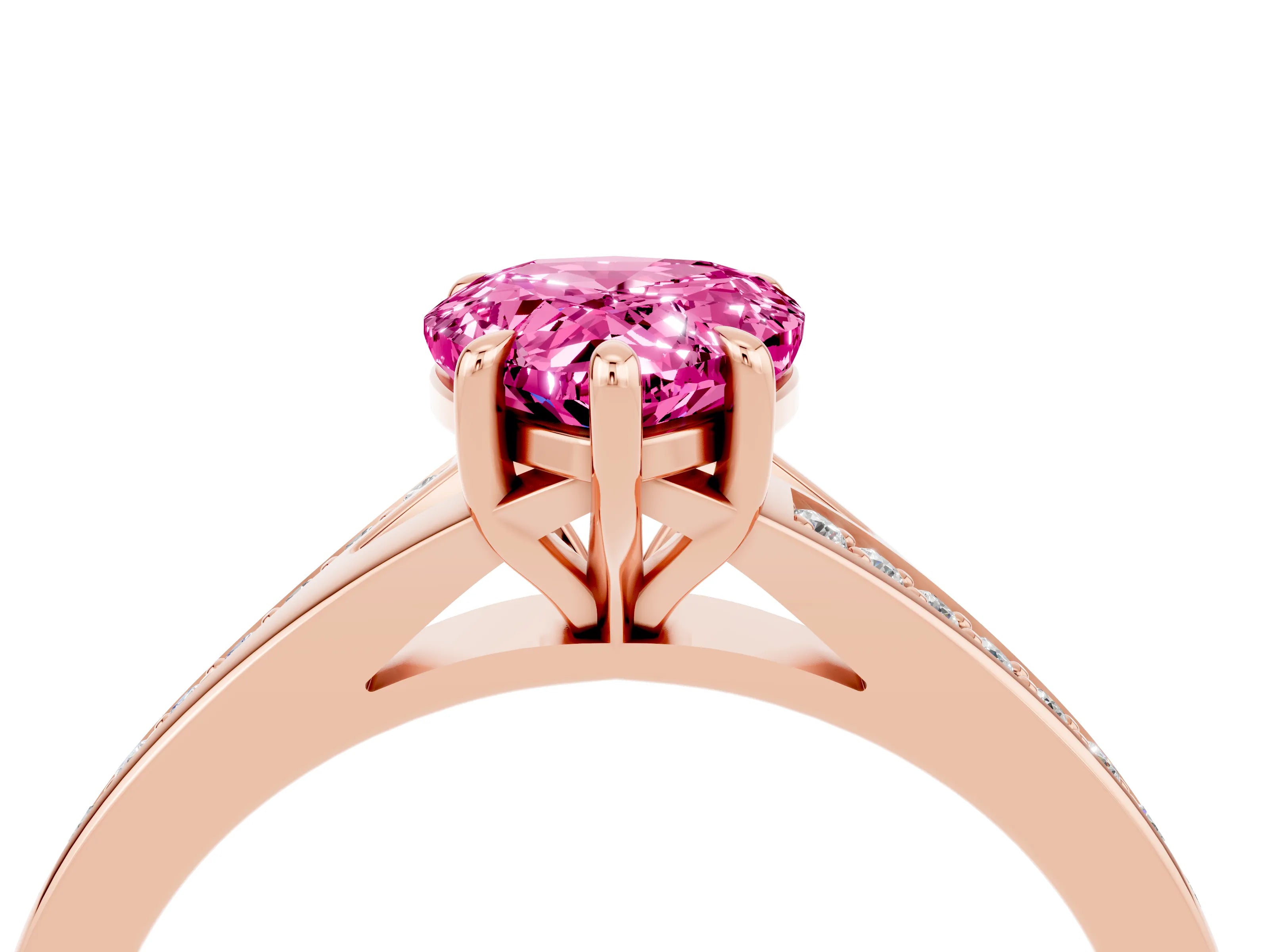 Rose gold Pear Cut Pink Sapphire Solitaire Ring with Pavé Band and Prong Setting_16