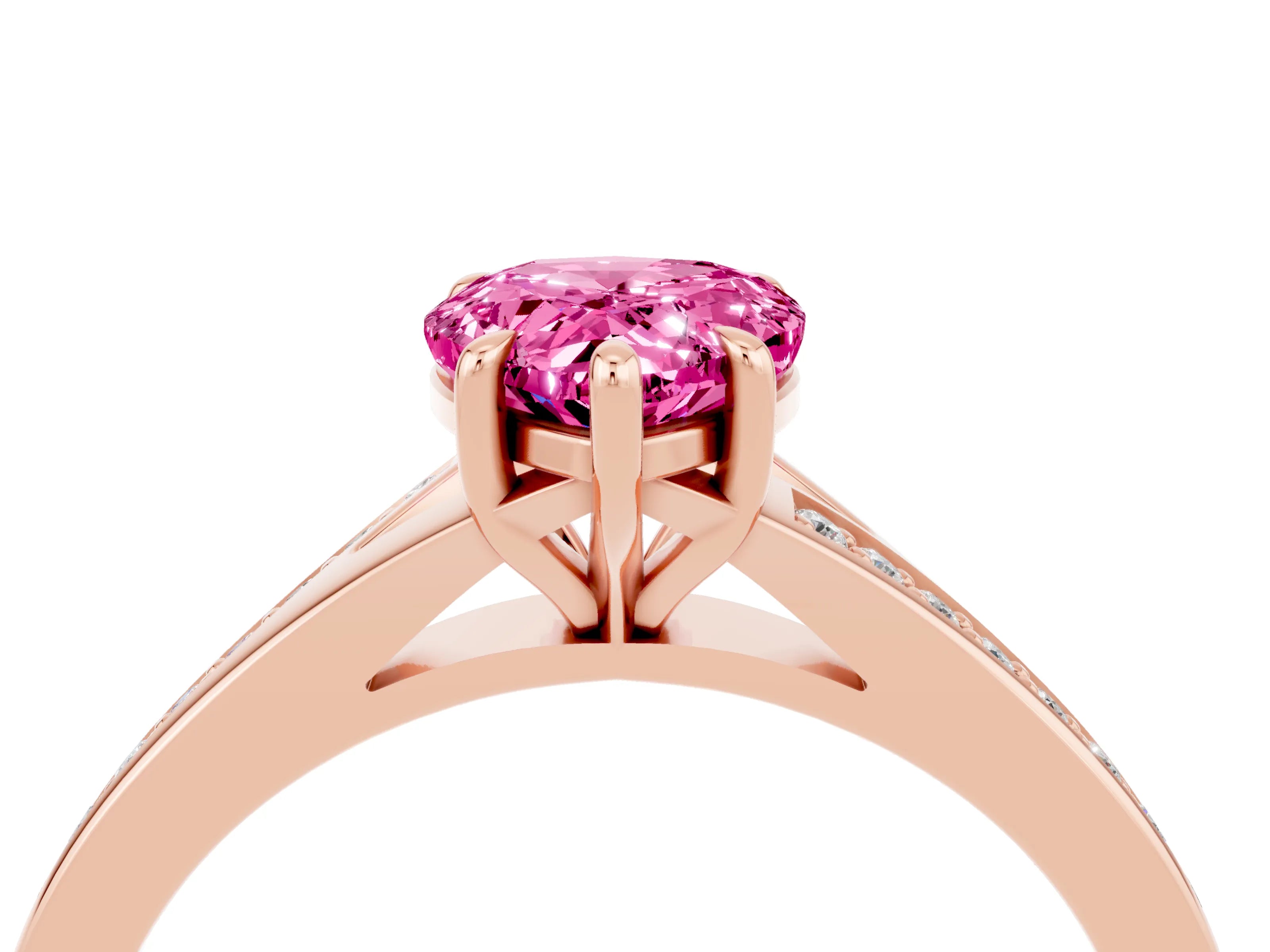 Rose gold Pear Cut Pink Sapphire Solitaire Ring with Pavé Band and Prong Setting_4
