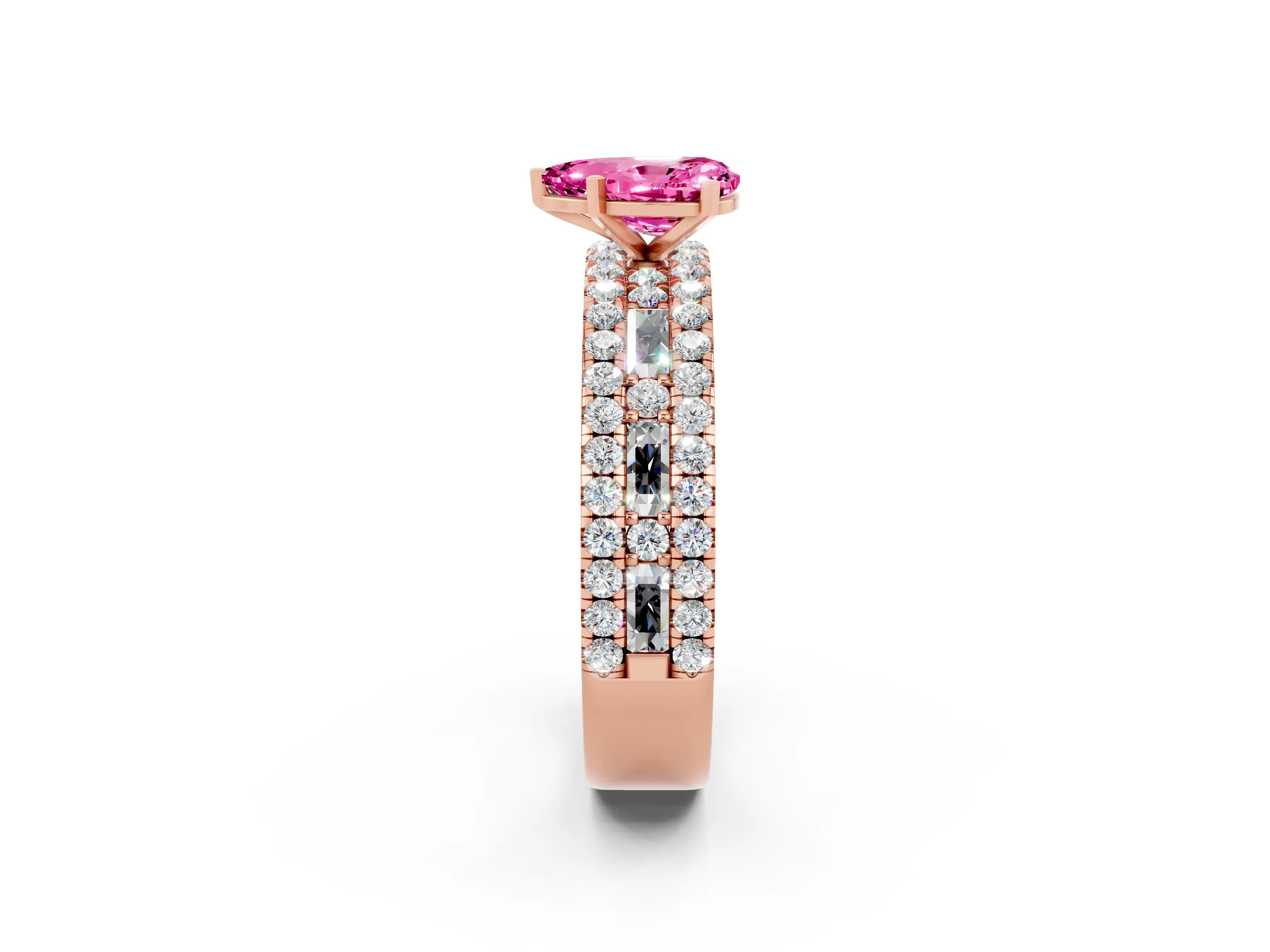 Rose gold Pear Cut Pink Sapphire Solitaire Ring with Pavé and Channel Set Band_26