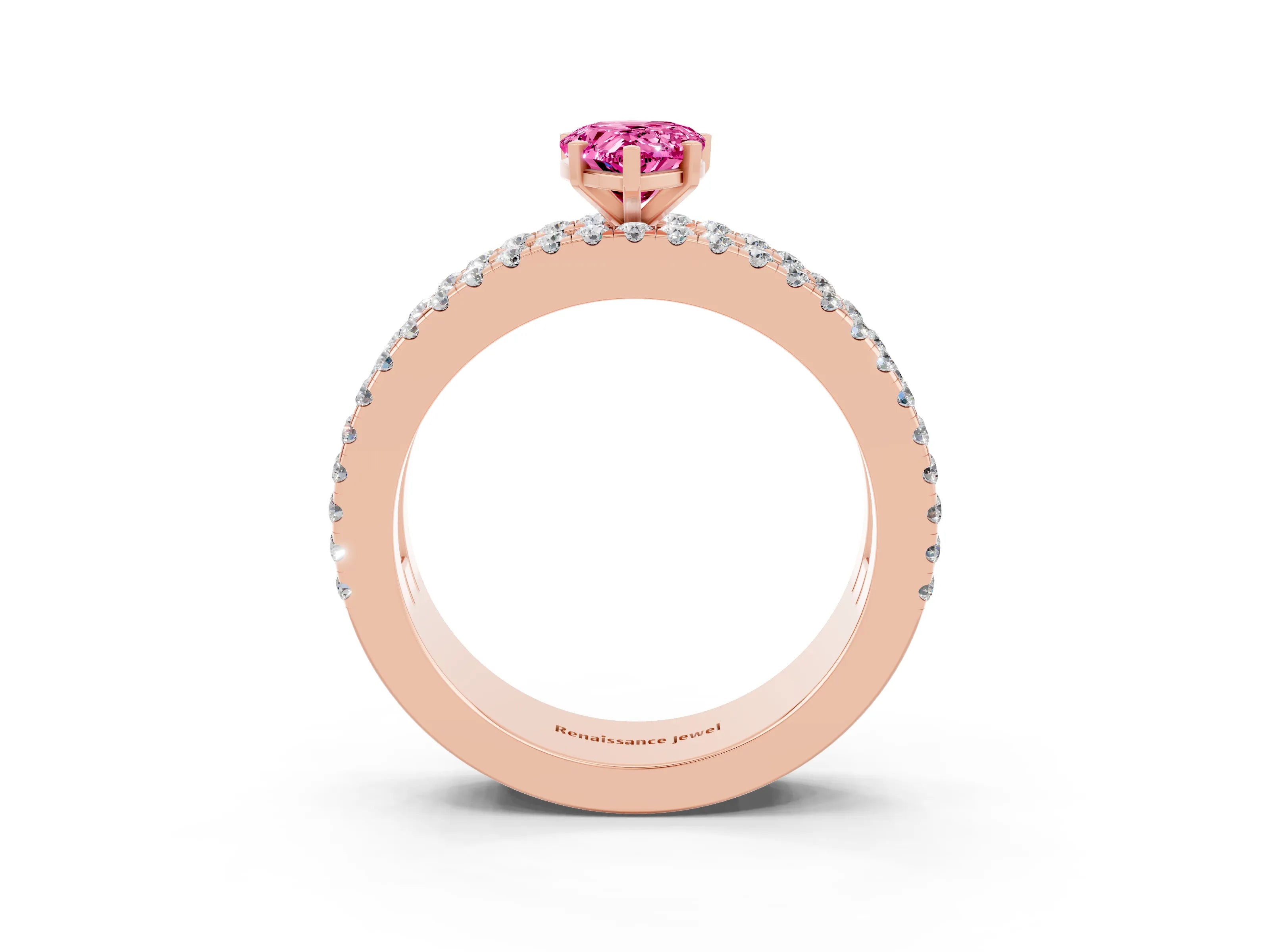 Rose gold Pear Cut Pink Sapphire Solitaire Ring with Pavé and Channel Set Band_27