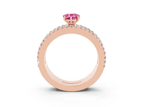 Rose gold Pear Cut Pink Sapphire Solitaire Ring with Pavé and Channel Set Band_27