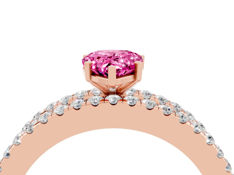 Rose gold Pear Cut Pink Sapphire Solitaire Ring with Pavé and Channel Set Band_28