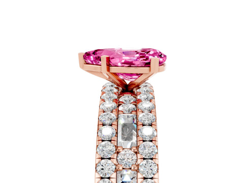 Rose gold Pear Cut Pink Sapphire Solitaire Ring with Pavé and Channel Set Band_29
