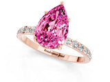 Rose gold Pear Cut Pink Sapphire Solitaire Ring with Pave Band and Four Prong Setting_49