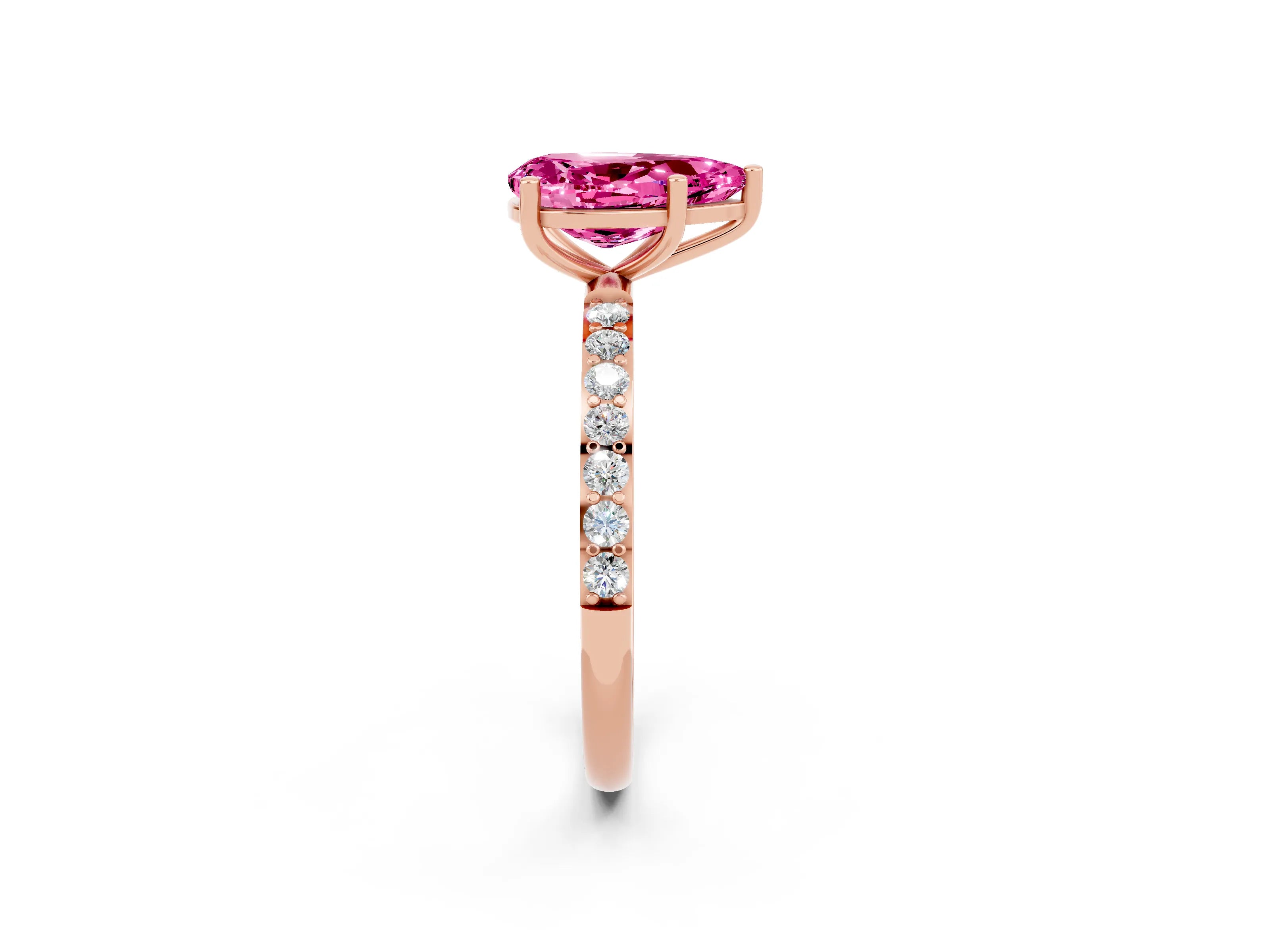 Rose gold Pear Cut Pink Sapphire Solitaire Ring with Pave Band and Four Prong Setting_50