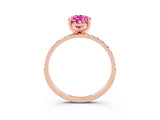 Rose gold Pear Cut Pink Sapphire Solitaire Ring with Pave Band and Four Prong Setting_51