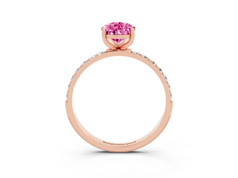 Rose gold Pear Cut Pink Sapphire Solitaire Ring with Pave Band and Four Prong Setting_51