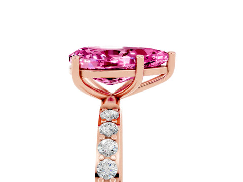 Rose gold Pear Cut Pink Sapphire Solitaire Ring with Pave Band and Four Prong Setting_53