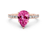 Rose gold Pear Cut Pink Sapphire Solitaire Ring with Round  Pavé Band and Four-Prong Setting_44