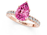 Rose gold Pear Cut Pink Sapphire Solitaire Ring with Round  Pavé Band and Four-Prong Setting_45