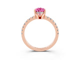Rose gold Pear Cut Pink Sapphire Solitaire Ring with Round  Pavé Band and Four-Prong Setting_53