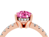 Rose gold Pear Cut Pink Sapphire Solitaire Ring with Round  Pavé Band and Four-Prong Setting_54