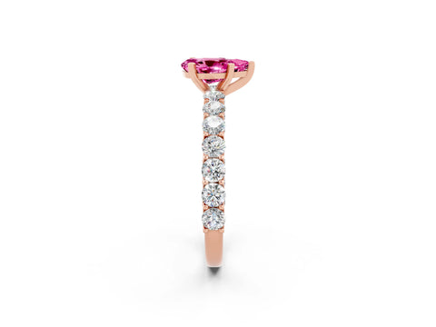 Rose gold Pear Cut Pink Sapphire Solitaire Ring with Shared Prong Pavé Band and Four-Prong Setting_2