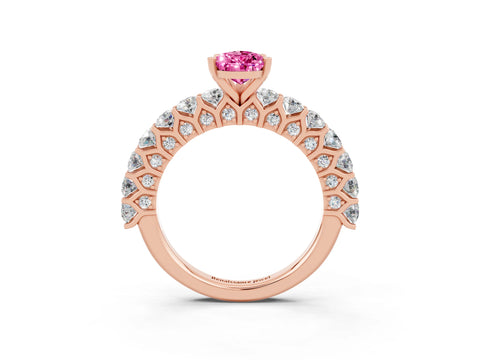 Rose gold Pear Cut Pink Sapphire Solitaire Ring with Shared Prong Pavé Band and Four-Prong Setting_3
