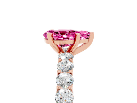 Rose gold Pear Cut Pink Sapphire Solitaire Ring with Shared Prong Pavé Band and Four-Prong Setting_5