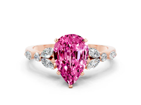 Rose gold Pear Cut Pink Sapphire Solitaire Ring with Side Stones and Four-Prong Setting_12