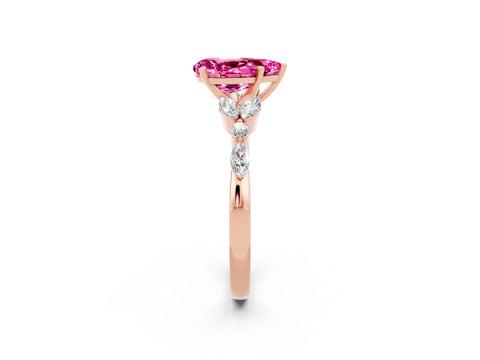 Rose gold Pear Cut Pink Sapphire Solitaire Ring with Side Stones and Four-Prong Setting_14