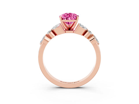 Rose gold Pear Cut Pink Sapphire Solitaire Ring with Side Stones and Four-Prong Setting_15